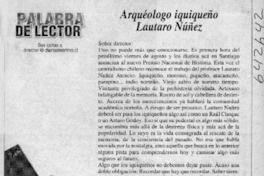 Arqueólogo iquiqueño Lautaro Núñez  [artículo] Mauricio Villafaña Muñoz