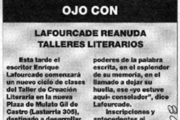 Lafourcade reanuda talleres literarios  [artículo]