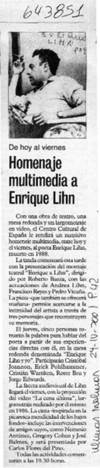 Homenaje multimedia a Enrique Lihn  [artículo]