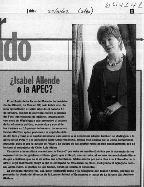 ¿Isabel Allende o la APEC?  [artículo]
