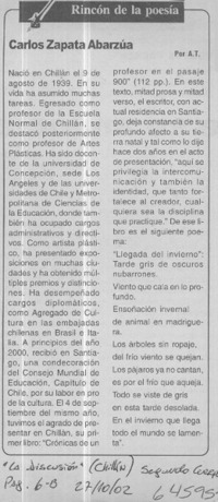 Carlos Zapata Abarzúa  [artículo] A. T.