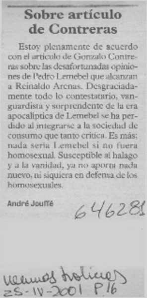Sobre artículo de Contreras  [artículo] André Jouffé