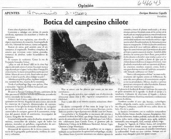 Botica del campesino chilote  [artículo] Enrique Ramírez Capello