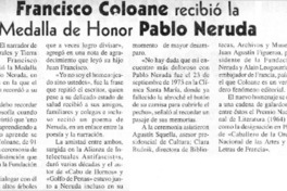 Francisco Coloane recibió la Medalla de Honor Pablo Neruda  [artículo]