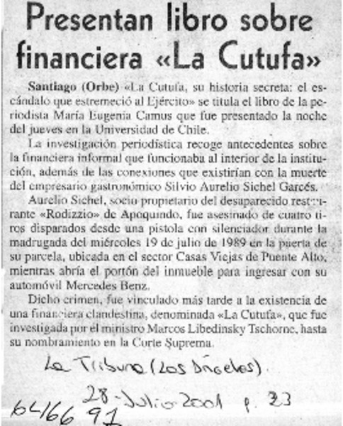 Presentan libro sobre financiera "La Cutufa"  [artículo]