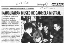 Inaugurarán museo de Gabriela Mistral  [artículo]