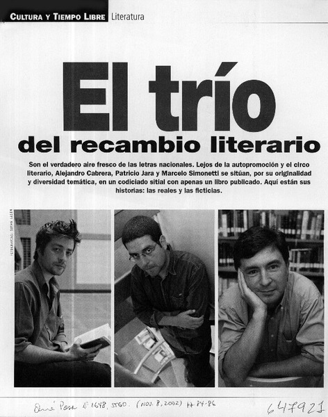 El trío del recambio literario  [artículo] Alvaro Matus