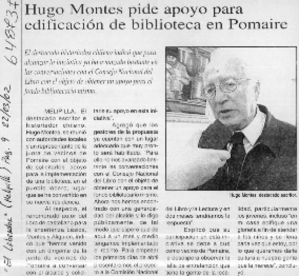 Hugo Montes pide apoyo para edificación de biblioteca en Pomaire