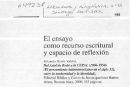 El ensayo como recurso escritural y espacio de reflexión  [artículo] José Alberto de la Fuente A.