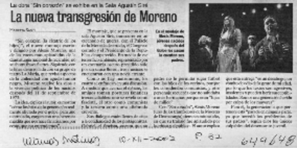 La nueva transgresión de Moreno  [artículo] Marietta Santí