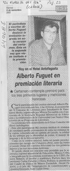 Alberto Fuguet en premiación literaria  [artículo]