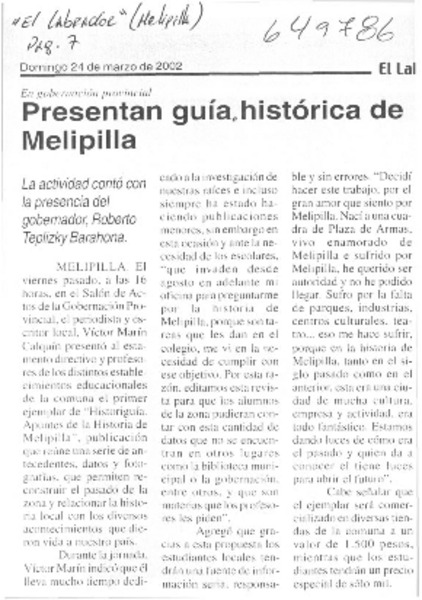 Presentan guía histórica de Melipilla