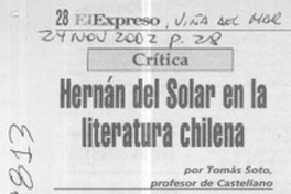 Hernán del Solar en la literatura chilena  [artículo] Tomás Soto