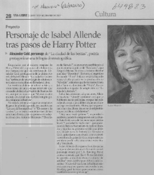 Personaje de Isabel Allende tras pasos de Harry Potter
