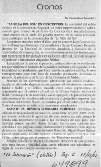 "La silla del sol" en Concepción  [artículo] Carlos René Ibacache I.
