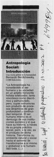 Antropología social, introducción  [artículo]