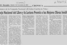 Consejo Nacional del Libro y la lectura premió a las mejores obras inéditas 2002  [artículo]
