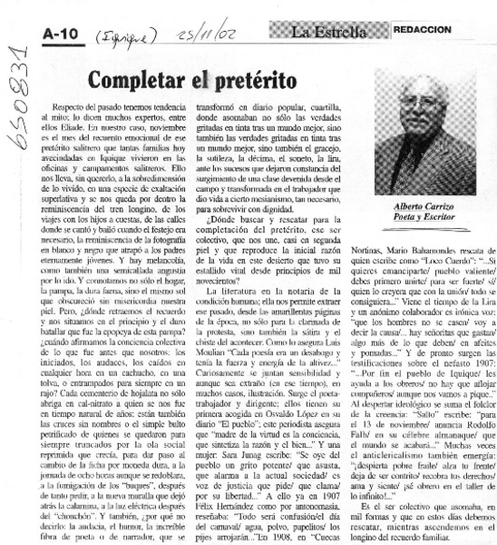 Completar el pretérito  [artículo] Alberto Carrizo