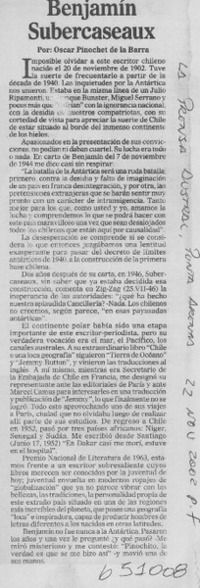 Benjamín Subercaseaux  [artículo] Oscar Pinochet de la Barra