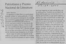 Patriotismo y Premio Nacional de Literatura  [artículo] Felipe Benavente Rodríguez