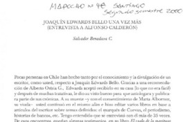 Joaquín Edwards Bello una vez más (Entrevista a Alfonso Calderón)  [artículo] Salvador Benadava C.
