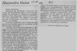 Alejandro Hales  [artículo] Federico Espinoza Nam