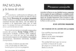 Paz Molina y la tarea de vivir  [artículo] Juan Antonio Massone