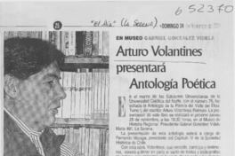 Arturo Volantines presentará Antología poética  [artículo]