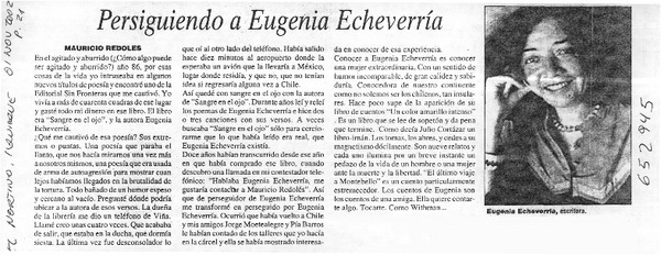 Persiguiendo a Eugenia Echeverría  [artículo] Mauricio Redolés
