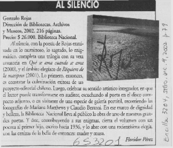 Al silencio  [artículo] Floridor Pérez