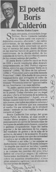 El poeta Boris Calderón  [artículo] Marino Muñoz Lagos