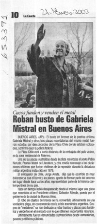 Roban busto de Gabriela Mistral en Buenos Aires  [artículo]