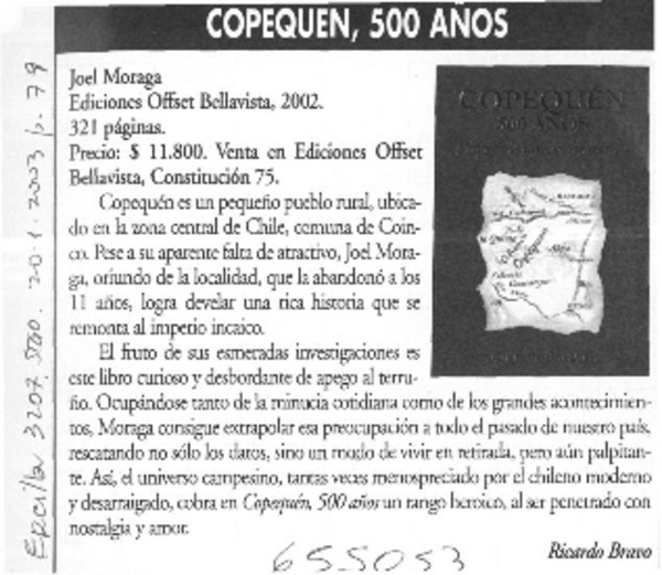 Copequén, 500 años  [artículo] Ricardo Bravo