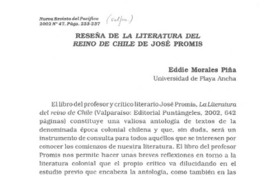 Reseña de La literatura del reino de Chile de José Promis  [artículo] Eddie Morales Piña