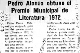 Pedro Alonzo obtuvo el Premio Municipal de Literatura 1972.  [artículo]