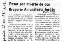 Pesar por muerte de don Gregorio Amunátegui Jordán.  [artículo]