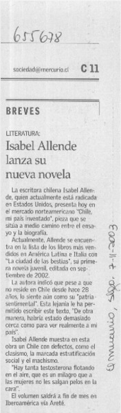 Isabel Allende lanza su nueva novela.  [artículo]