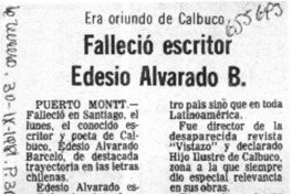 Falleció escritor Edesio Alvarado B.  [artículo]