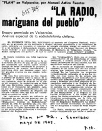 "La radio, mariguana del pueblo"  [artículo] Manuel Astica Fuentes.