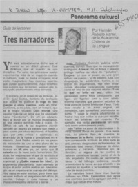 Tres narradores  [artículo] Hernán Poblete Varas.