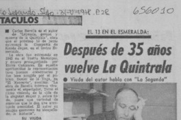Después de 35 años vuelve La Quintrala.  [artículo]