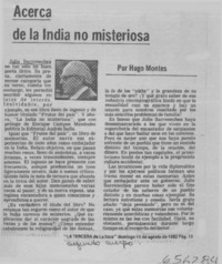 Acerca de la India no misteriosa.  [artículo] Hugo Montes.