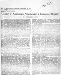 Helmy F. Giacoman, "Homenaje a Fernando Alegría"  [artículo] Hernán del Solar.