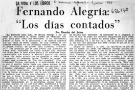 Fernando Alegría, "Los días contados"  [artículo] Hernán del Solar.