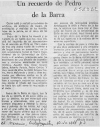 Un recuerdo de Pedro de la Barra  [artículo] Alfredo Aranda.