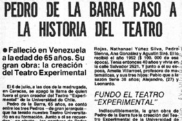 Pedro de la Barra pasó a la historia del teatro  [artículo] O. M. R.