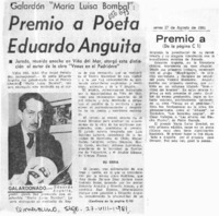 Premio a poeta Eduardo Anguita.  [artículo]