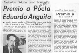 Premio a poeta Eduardo Anguita.  [artículo]
