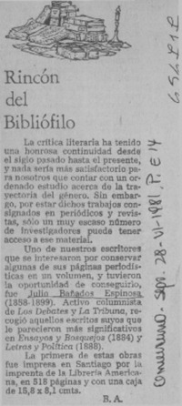 Rincón del bibliófilo  [artículo] B. A.
