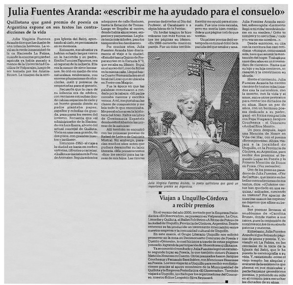 Julia Fuentes Aranda, "escribir me ha ayudado para el consuelo".